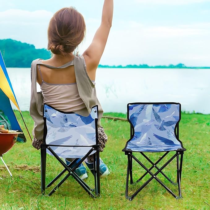 Sea Mew Portable Camping Chairs Folding Chair - Durable Oxford Fabric Lightweight Iron Frame Easy Fold Design - Ideal for Outdoor Activities Camping Fishing and Travel