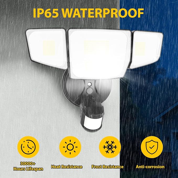 90W 10000LM LED Security Lights Motion Sensor Outdoor Lights 4 Head Dusk to Dawn 6500K Daylight Flood Lights Outdoor Motion Sensor IP65 Waterproof Motion Light for Outside Garage Yard Porch