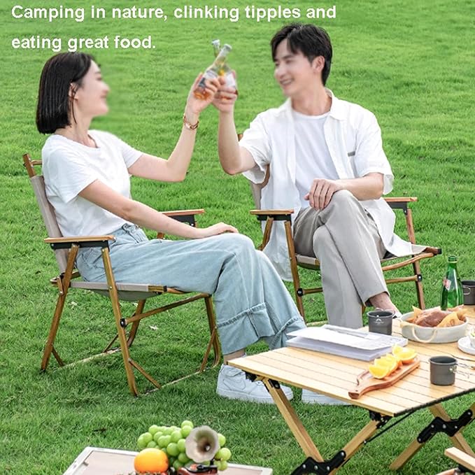 Aluminum Black Practical Outdoor Camping Folding Chair Portable Oxford Cloth Beach Chair Beech Wood Armrests for Parks Backpacking Yard Load Capacity 350 Lbs