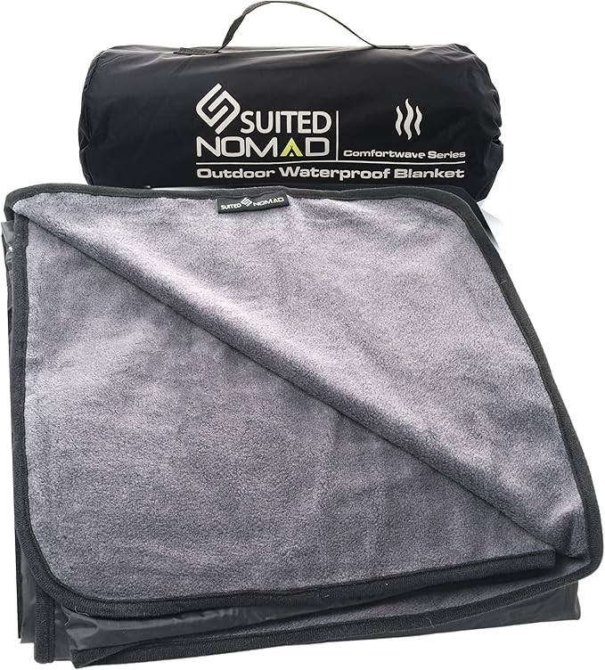 SUITEDNOMAD Large Waterproof Outdoor Stadium Blanket Windproof and Warm Extra Thick Fleece or Quilted Sherpa Great for Cold Weather Camping Picnic Sports Festivals