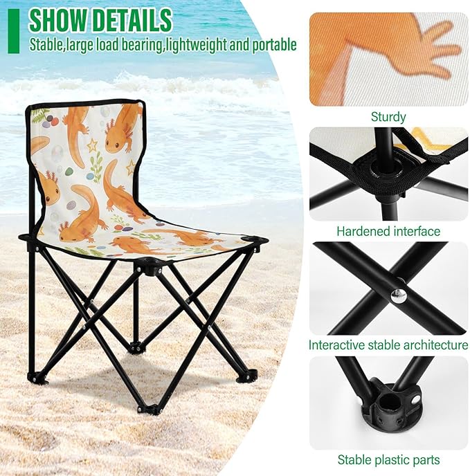 FRODOTGV Folding Heavy Duty Camping Chairs Orange Lizard Pattern Portable Beach for Traveling Backpacking Chair Ultra Lightweight with