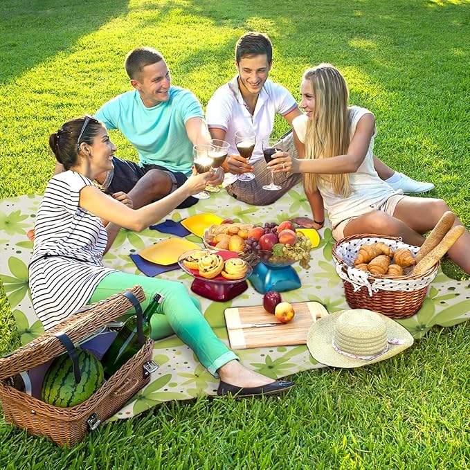 Waterproof Sandproof Beach Blanket 59''×68'' Greener Polyester Outdoor Picnic Blanket with 4 Stakes &amp Storage Bag for BeachCampingVacation Abstraction