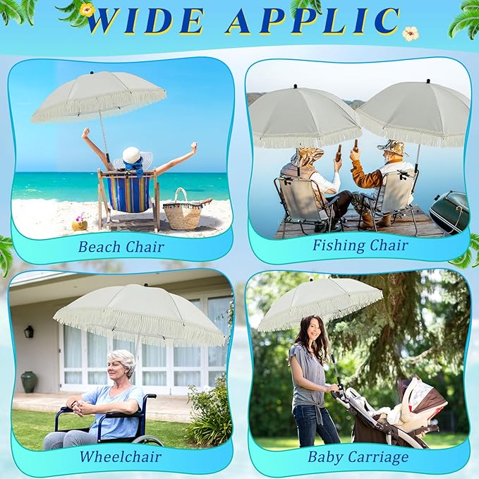 Buryeah 2 Pcs Automatic Chair Umbrella with Universal Clamp 44 UPF 50+ Portable Clamp on Beach Chair Adjustable Wheelchair Umbrella for Outdoor Patio Parasol