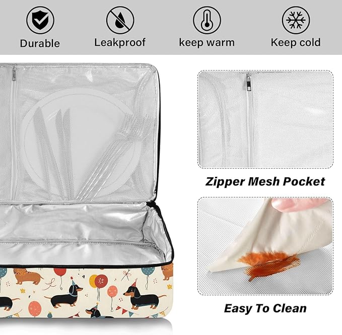 Casserole Carrier Lovely DachshundsInsulated Casserole Carrier for Hot or Cold Food Thermal Lunch Tote for Potluck Parties Picnic Beach Fits 9 x 13 Inches Baking Dish