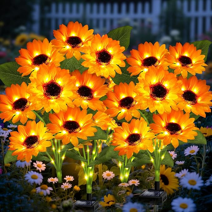 Solar Garden Lights 6 Pack 36 Solar Sunflower Lights Gifts for Mom Women Grandma Mothers Day Birthday Waterproof Solar Flower Light for Outdoor Decoration Decorative Stakes for YardLandscapePatio