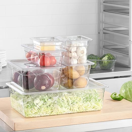 EGGKITPO 6-Pack 1/1 Size Food Pan 4 Inch Deep BPA Free Polycarbonate Food Storage Containers for Busy Kitchen Stackable Clear Hotel Pan for Buffet Party Supplies Dishwasher Safe