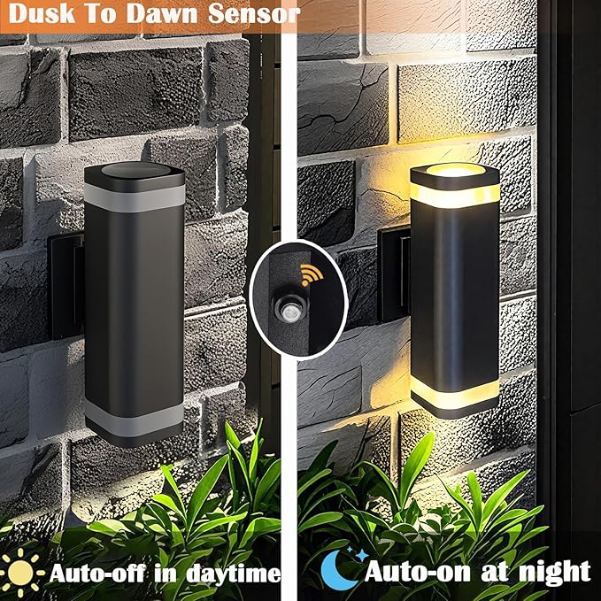 LED Outdoor Wall Sconce Dusk to Dawn Outdoor Lighting Fixture Modern Up Down Porch Lights ETL Listed Aluminum Exterior Wall Lights for Garage DoorHousePatio 2 Pack