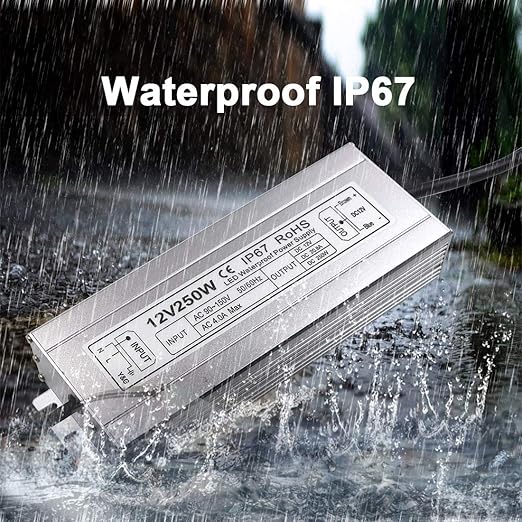 LED Power Supply 250W High-powerTransformer Waterproof IP67 12V DC Driver Adapter for Outdoor Use