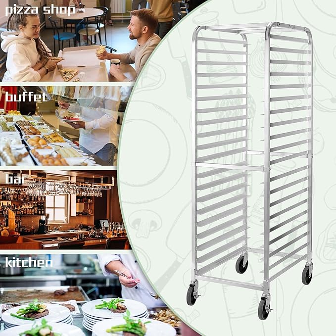 HALLY SINKS &amp TABLES H Bun Pan Rack 20 Tier with Wheels Commercial Bakery Racking of Aluminum for Full &amp Half Sheet - Kitchen Restaurant Cafeteria Pizzeria Hotel and Home 26 L x 20 W x