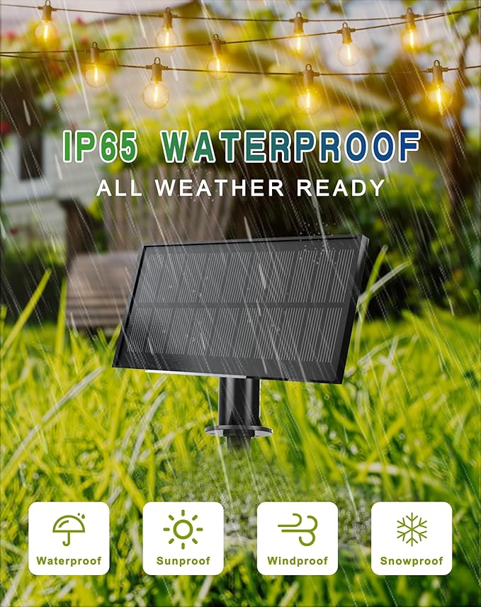 Solar String Lights Outdoor Waterproof 100FT with USB Port and 52 Shatterproof G40 Bulbs(2 Spare) LED Solar Powered Patio Lights for Outside Porch Backyard Gazebo Garden(Warm White)