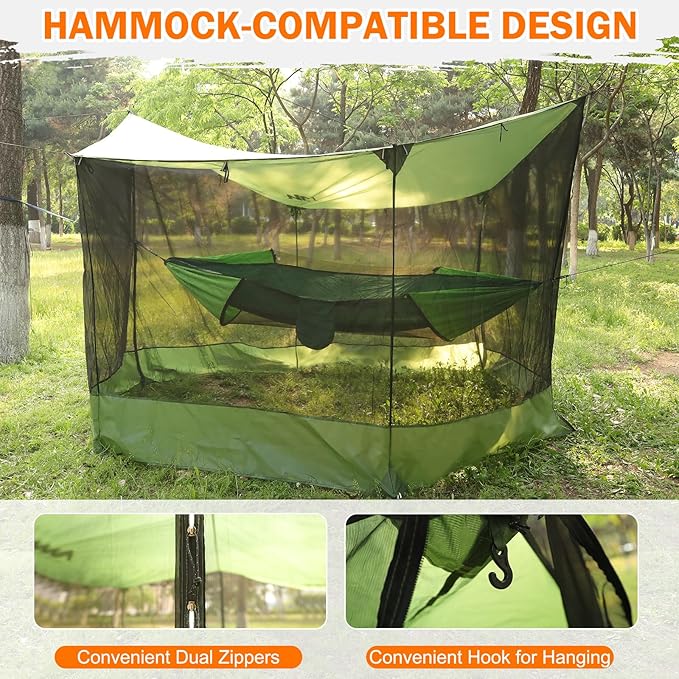 AYAMAYA Camping Tarp with Mosquito Net Large Size 18 x 11 FT Screen House for Hammock Lightweight Camping Hammock Tent Rain Fly with Bug Netting for Picnics Backyards Backpacking Beach