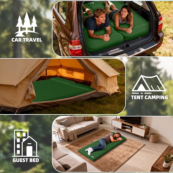 KASIMO Memory Sleeping Pad for Camping 3 Compact Ultra-Thick Foam Sleeping Mats with Pillow 9.5 R-Value Insulated Camping Mattress Pad or Car Travel Backpacking TentHome