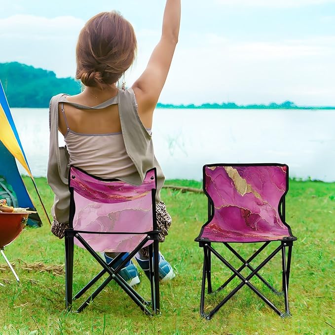 Marble Hot Pastel Burgundy Folding Camping Chair Lightweight Portable Chairs for Adults with Carrying Bag for Indoor