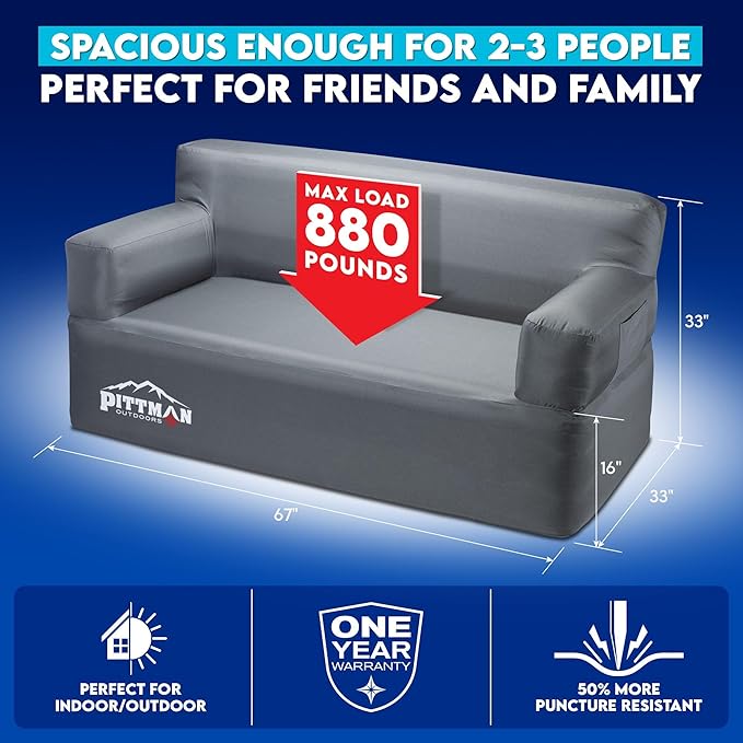 Pittman - Inflatable Furniture Set with Built in Pump for Outdoors &amp Indoors - Blow Up Couch Set has Heavy Duty Puncture Resistant Fabric for Inflatable Sectional Comfort &amp Durability if Campi