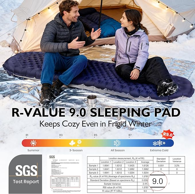 TOBTOS Camping Sleeping Pad with 9.0 R-Value 4 Thick Inflatable Camping Mattress for All Season Compact Insulated Sleeping Mat for Backpacking &amp Hiking (Mummy)