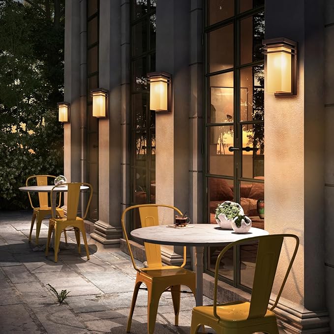Outdoor Wall Lights Set of 2 Front Porch Sconce Lighting Wall Mount Exterior Wall Lamps with Antique Amber Glass for House Patio Light Fixture Commercial Use E26 Base