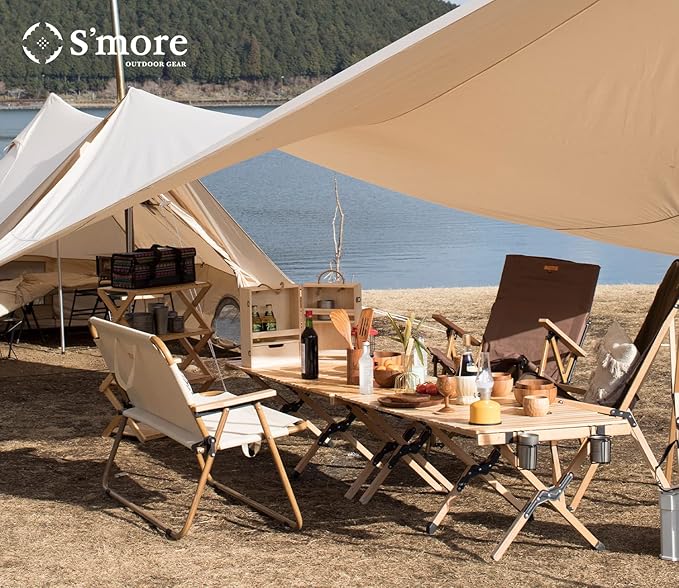 S'more Folding Picnic Table Portable Camping Table with Carry Bag Wood Outdoor Table for Picnic Camping Travel Party Beach Garden Patio gailgating BBQEasy to Assembly (L Size-120cm)