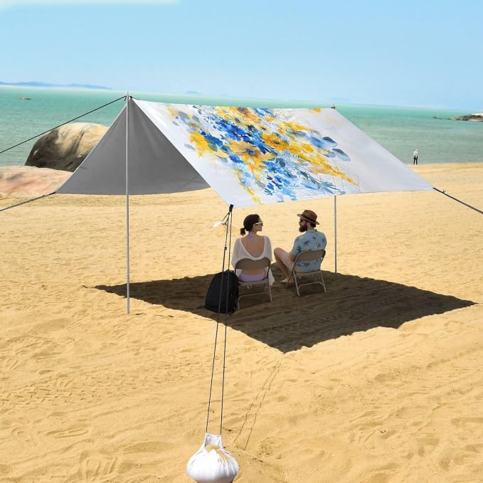 Camping Sun Shelters Yellow and Blue Flower Bouquet Beach Canopy 126 * 110.2in