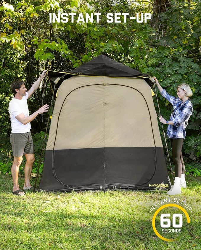FanttikOutdoor Zeta A2 Pro Shower Tent 2 Rooms Portable Privacy Shelter for Shower &amp Dressing Instant Setup in 60 Seconds with Rainfly &amp Windproof Ideal for Camping &amp Hiking Fishing B