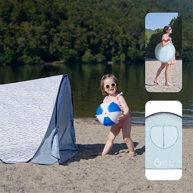 Babymoov Anti-UV Baby &amp Toddler Beach Tent UPF 50+ Sun Protection with Pop Up System for Easy Use &amp Transport Blue Waves (Summer 2025 Edition)