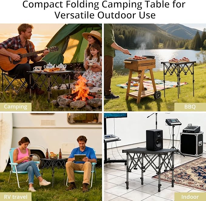 Anbte Folding Camping Table 2 Height Adjustable Small Camping Side Table Aluminum Roll Top with Carry Bag Stable X-Frame for Outdoor Cooking Tailgating Picnic BBQ RV Travel 20”x16” 264lbs Load