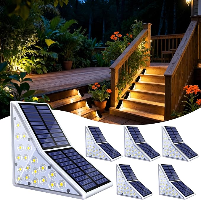 Solar Stair Lights Outdoor Waterproof IP65 Solar Outdoor Lighting 1200mAh19 LEDOutdoor Step Lightsfor Garden Stairs Decks Front Steps Porch and Terrace3000k Decorative Art(6Pack)