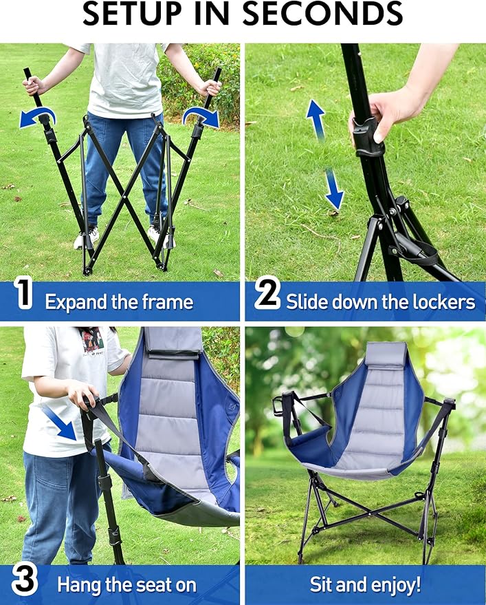 Hammock Camping Chair - 3 Heights Portable Hammock Chair Camping with Adjustable Backrest Headrest Padded Seat Cup Holder - 450 LBS Heavy Duty