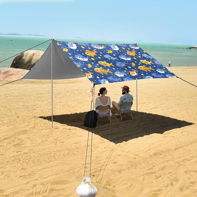 Camping Sun Shelters Funny Fishes and Bubbles Beach Canopy 126 * 110.2in