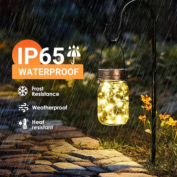 GIGALUMI Solar Mason Jar Lights 8 Pack 30 Led String Fairy Lights Garden Lights Outdoor Waterproof Hanging Solar Lanterns for Outdoor Garden Patio Lawn Balcony Decoration