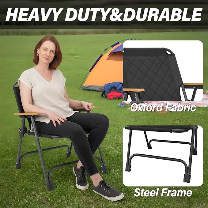 BDL Folding Beach Backpack Chair Outdoor Folding Portable Camping Chair with Armrest for Patio Garden Yard Beach Supports 300 lbs 2 Pack (Black Classic)