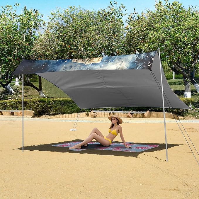 ALAZA Cowboy Snow Man Beach Tent Sun Shelter UPF50+ Protection Beach Shade Canopy w/ 4 Sandbags for Outdoor Camping Fishing Backyard Fun Picnic 10x9 ft
