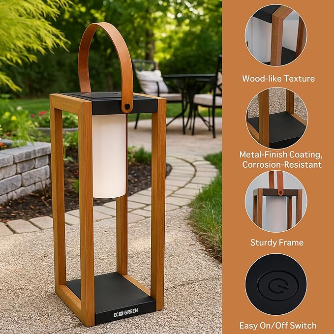 EcoGreen Solar Lantern with Handle for Outdoor Lighting – 7.87x22.83 in Waterproof Solar Light Warm White 8H Auto-On Portable for Patio Yard Pathway Camping &amp Porch (Single Pack)
