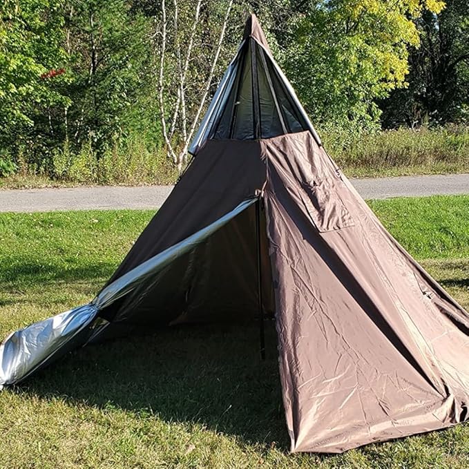 Latourreg Portable Waterproof Camping Pentagonal Teepee Tent Outdoor Camping Pyramid Tipi Tent with Stove Hole