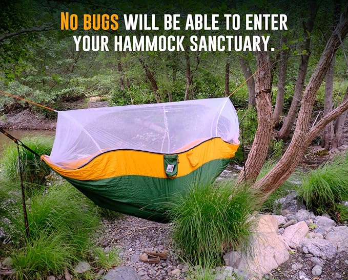 X-Large 2 Person Camping Hammock with Mosquito Net - Compact Double Hammock with Bug Net Pocket Tree Straps &amp Heavy Duty Carabiners - Parachute Grade Nylon Can Hold Over 600lbs of Weight