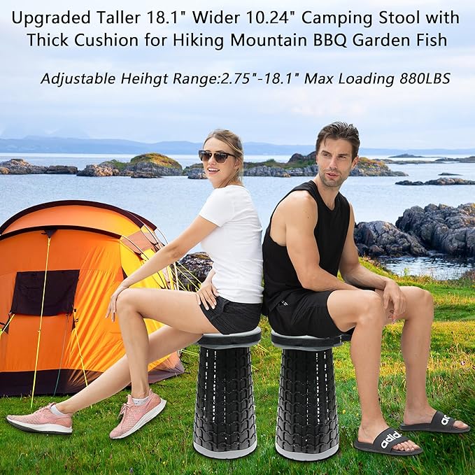 ALEVMOOM XXL 18.1 Telescoping Stool with Thick Cushion Portable Telescoping More Sturdy Capacity 880IbCollapsible Retractable Adjustable Folding Stool for Garden Hiking Fishing BBQ