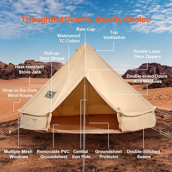 VEVOR Canvas Tent Bell Yurt 4 Seasons for Camping with Stove Jack Breathable Holds up to 4 People Family Camping Outdoor Hunting Party