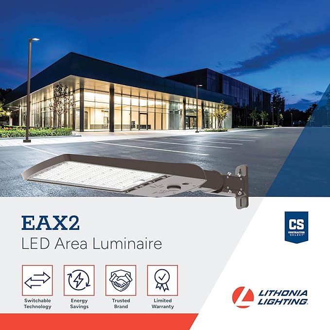 Lithonia Lighting LED Outdoor Area Light Fixture LED Parking Lot Light with Adjustable Brightness 3-in-1 Selectable White Color 4-in-1 Switchable Distribution UVOLT Wall or Pole Mount Bronze