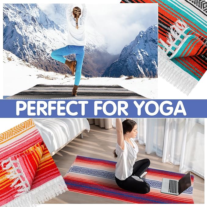 Haull 10 Pcs Large Mexican Blankets Bulk 51 x 71 Mexican Serape Blankets Yoga Authentic Throw Colorful Striped Falsa with Fringed for Outdoor Car Travel Camping Beach Picnic Patio Mat Towel