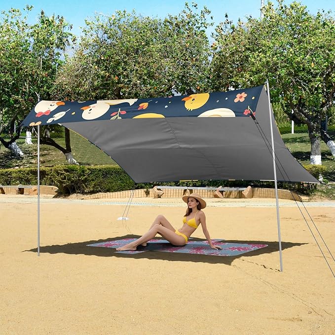 ALAZA Duck Flower Beach Tent Sun Shelter UPF50+ Protection Beach Shade Canopy w/ 4 Sandbags for Outdoor Camping Fishing Backyard Fun Picnic 10x9 ft