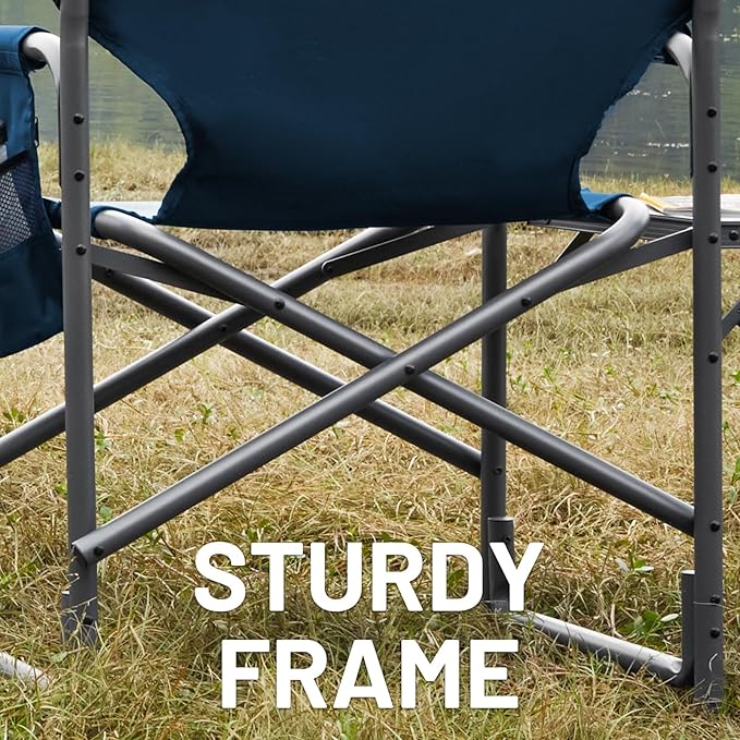 TIMBER RIDGE Aluminum Oversized Camping Chair Lightweight Portable Directors Chair with Side Table Detachable Side Pocket for Outdoor Camping Lawn Picnic Support 400lbs Blue 2 Pack