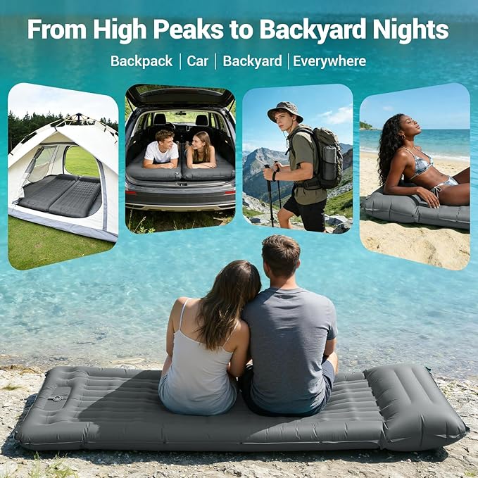 Inflatable Camping Sleeping Pad with 8 in Pillow Thick 4.7 Inch Ultralight Camping Pad with Built-in Pump Compact Self Inflating Sleeping Pad for Backpacking Hiking Travel Tent
