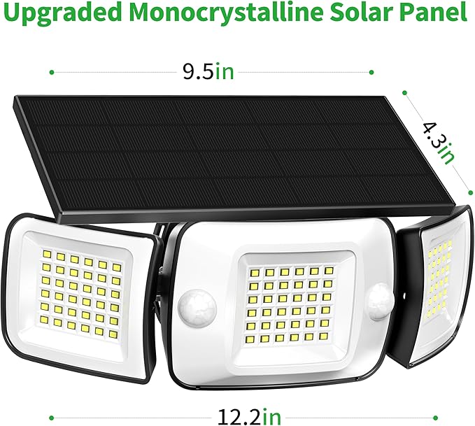 intelamp Solar Flood Lights Outdoor Waterproof 6000mAh 1200LM Solar Powered Dual Motion Sensor LED Lighting Dusk to Dawn Security Floodlight Exterior with Remote for Outside Garden House Yard Porch