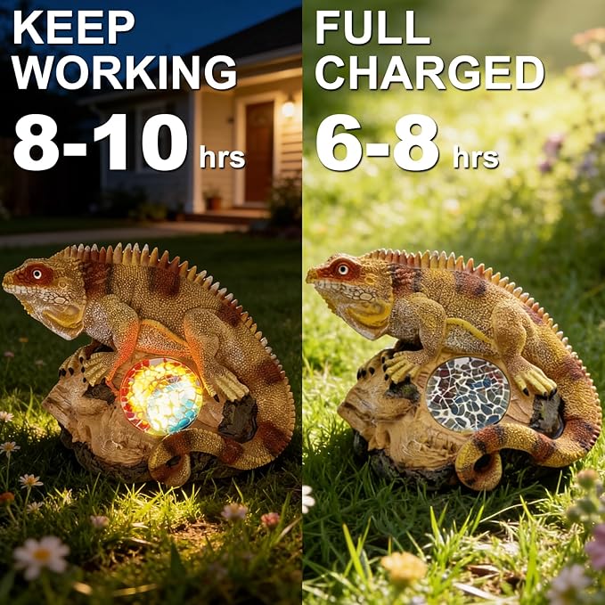 Solar Chameleon Garden Statues Decor for Outdoor Khaki Chameleon Figurine Lights for Lawn Patio Yard Decoration - Unique Christmas Housewarming Gifts for Grandma Wowen Mom