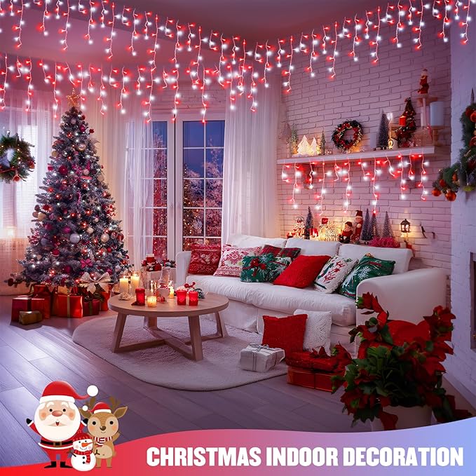 JMEXSUSS 38.8 Ft 400 LED Icicle Christmas Lights for Outside 8 Modes Red and White Icicle String Lights Plug in with Remote Christmas Lights Indoor Outdoor for Halloween Party Christmas Decoration