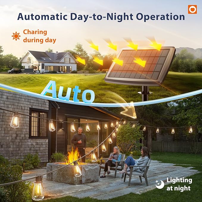 addlon 102FT(96+6) Solar String Lights Outdoor with Remote Waterproof Patio Lights with 30 Shatterproof LED Bulbs 30H+ Long-Lasting Dimmable &amp Timable Solar Light for Backyard Camping Garden Dec