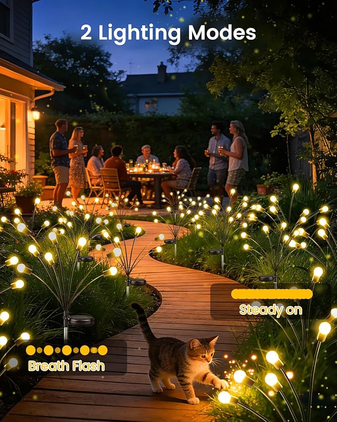 OZS 10 Pack Total 80 LED Solar Firefly Lights Fairy Outdoor - Solar Garden Lights Outdoor Sway by Wind Waterproof for Garden Patio Pathway Fairy Decor (Warm White)