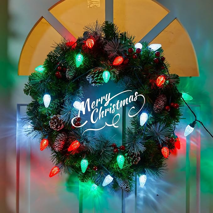 C9 Christmas Lights Outdoor Waterproof 114 Feet 150 LED C9 String Lights with Timer &amp 8 Light Mode Connectable Christmas Tree Lights for Indoor Outside Roofline Patio Decor Red Green &amp Pur