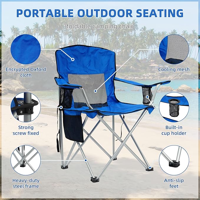 Hexago Camping Chair Portable Folding Outdoor Chair with Armrests Cup Holders &amp Carry Bag Heavy Duty Lawn Chair for Camping