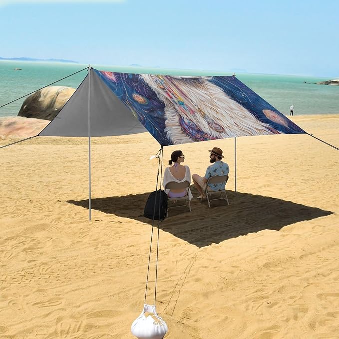 ALAZA Visionary Llama Boho Alpaca Beach Tent Sun Shelter UPF50+ Protection Beach Shade Canopy w/ 4 Sandbags for Outdoor Camping Fishing Backyard Fun Picnic 10x9 ft