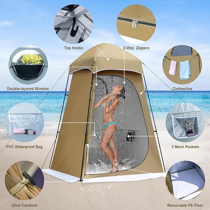 Camping Shower Tent 7.9 FT Extra Tall Oversize Privacy Tent Portable Outdoor Bathroom Toilet Tent with Floor Easy Set Up Privacy Shelter for Dressing Hiking Fishing UPF50+
